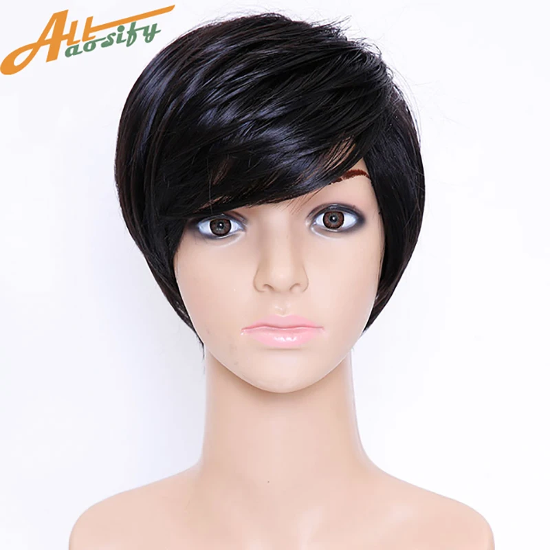 

Allaosify WIG Short Black Wigs for Women Heat Resistant Synthetic Pixie Cut Wig Costume Cosplay Party Hair Wigs