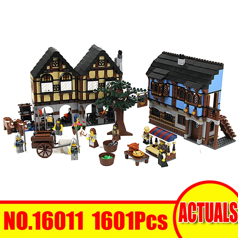 

Lepin 16011 1601Pcs City Medieval Market Village Set Model Building Kits Blocks Bricks Toy For Children Compatible Legoing 10193