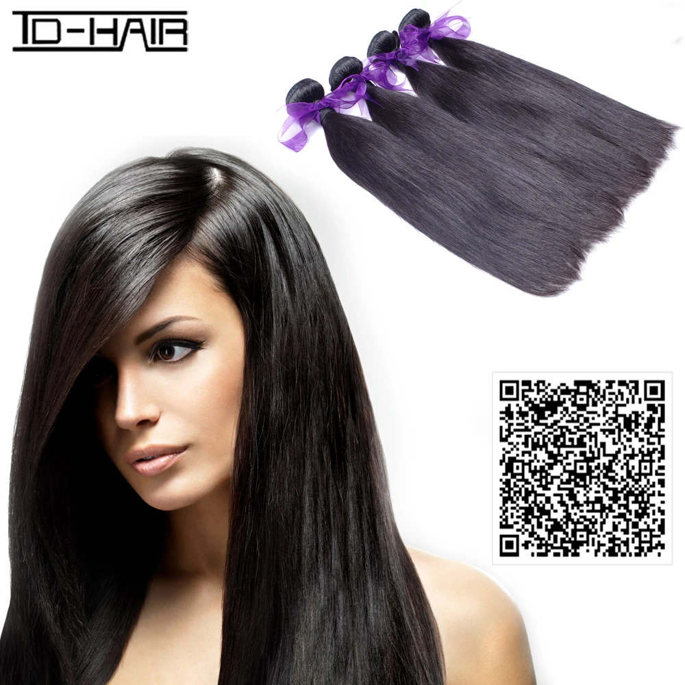 Brazilian Virgin Hair Extensions Straight Remy Human Hair Weaves 4 Bundles Unprocessed Virgin Straight Natural Black 1B# TD-HAIR