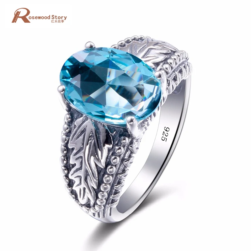 

New Handmade Charms Blue Stone Princess Cut Solid 925 Sterling Silver Ring Luxury Fine Jewelry Women's Austrian Crystal Rings