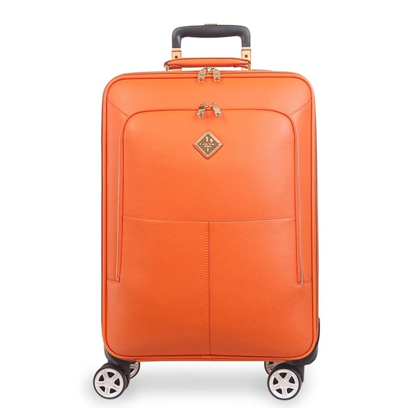 Fashion Genuine Leather Rolling luggage spinner carry on trolley
