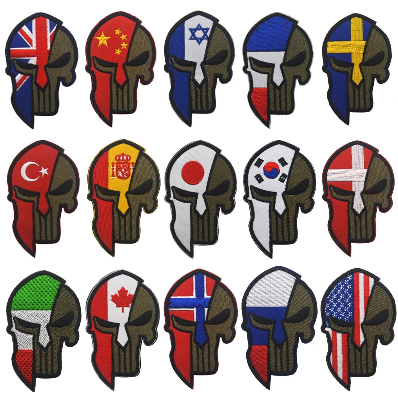 

Helmet Skull Embroidery Patches DIY Activities Personality Badges SPAIN RUSSIA US Flag Patches For Clothing Decoration Supplies