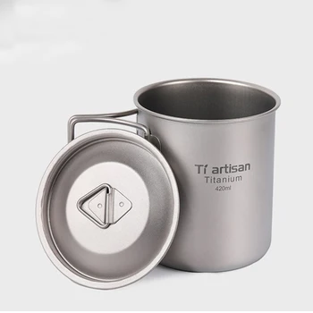 

Tiartisan Ultralight Pure Titanium Water Cup 420ml Mug with Folding Handles for Camping Hiking Light Weight Drinkware Ta8306