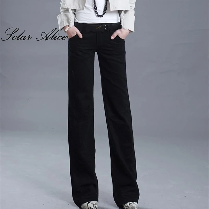 2017 La Flares Pantalones Cintura Negro Señora Mediados De Pierna Ancha Las Boot Alta Cut Envío Mujeres Denim Black Calidad Jeans q5IUxfzTw