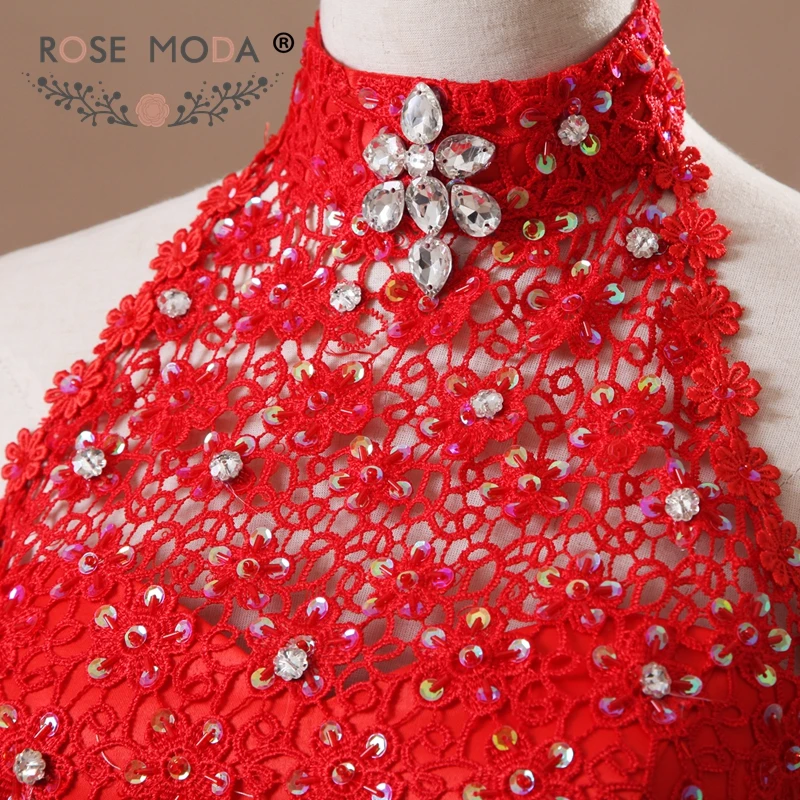 Роза Moda Холтер декольте кружевной топ красный пышные Тюль Quinceanera платье в пол кружевное бальное реальные фотографии