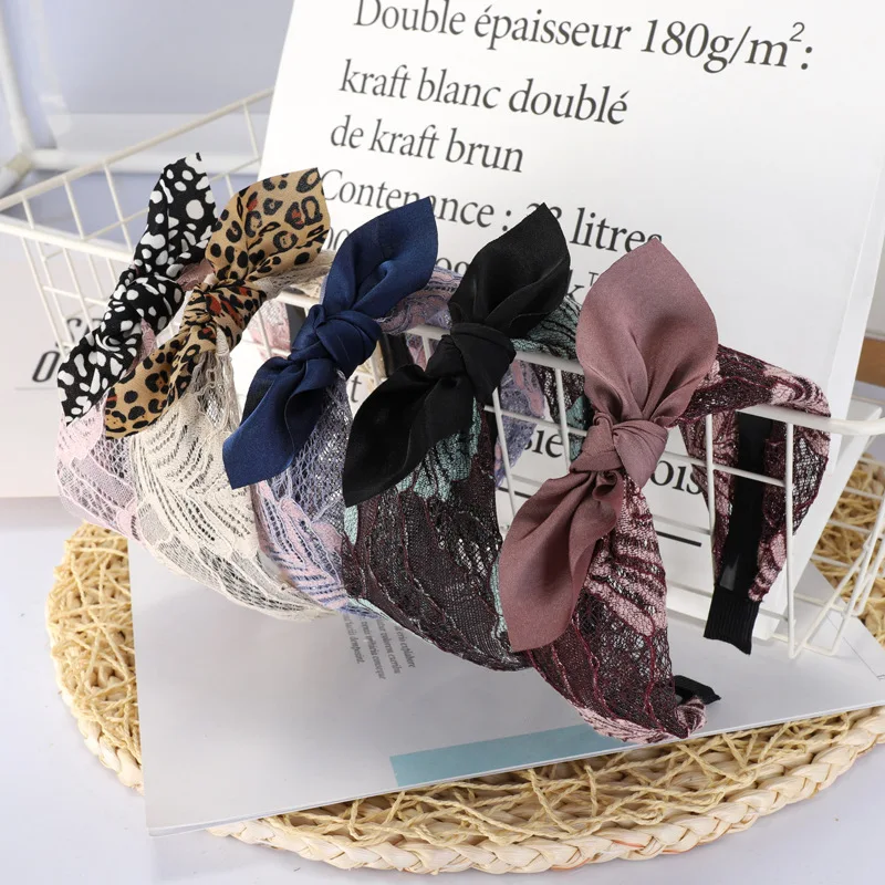 

Lace Hairband for Women Girls Wide Rabbit Ears Lace Hair Accessories Black Headband Korean Ladies Designer Fashion Hair Hoop