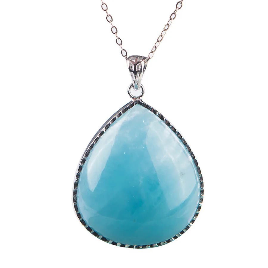 

Genuine Natural Ocean Blue Transparent Gems Stone Water Drop Crystal Bead Stering Sliver Charm Pendant 40x32x10mm