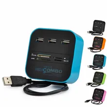 50 шт., горячая Распродажа USB 3 порта usb концентратор 2,0 концентратор+ Мульти USB кардридер для SD/MMC/M2/MS/MP Pro Duo много цветов