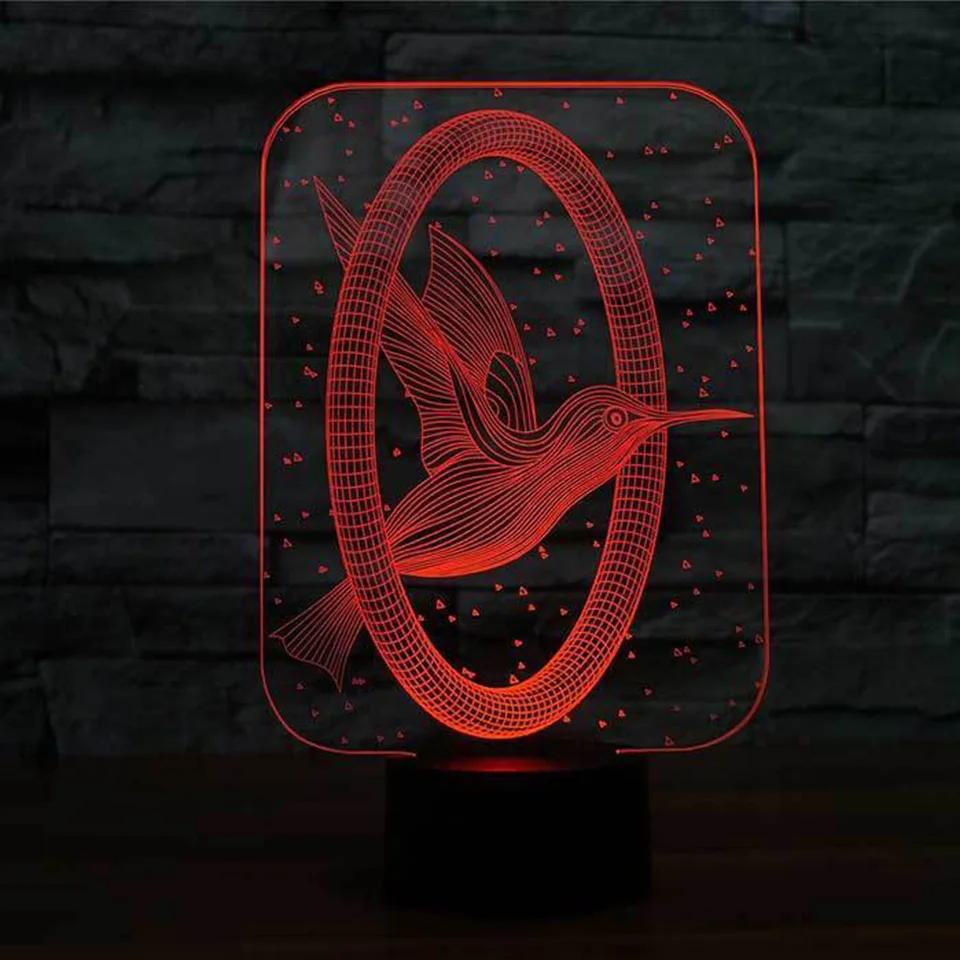 3D ночник Hummingbird 7 цветов изменяющийся светодиод USB лампа анимационная птица