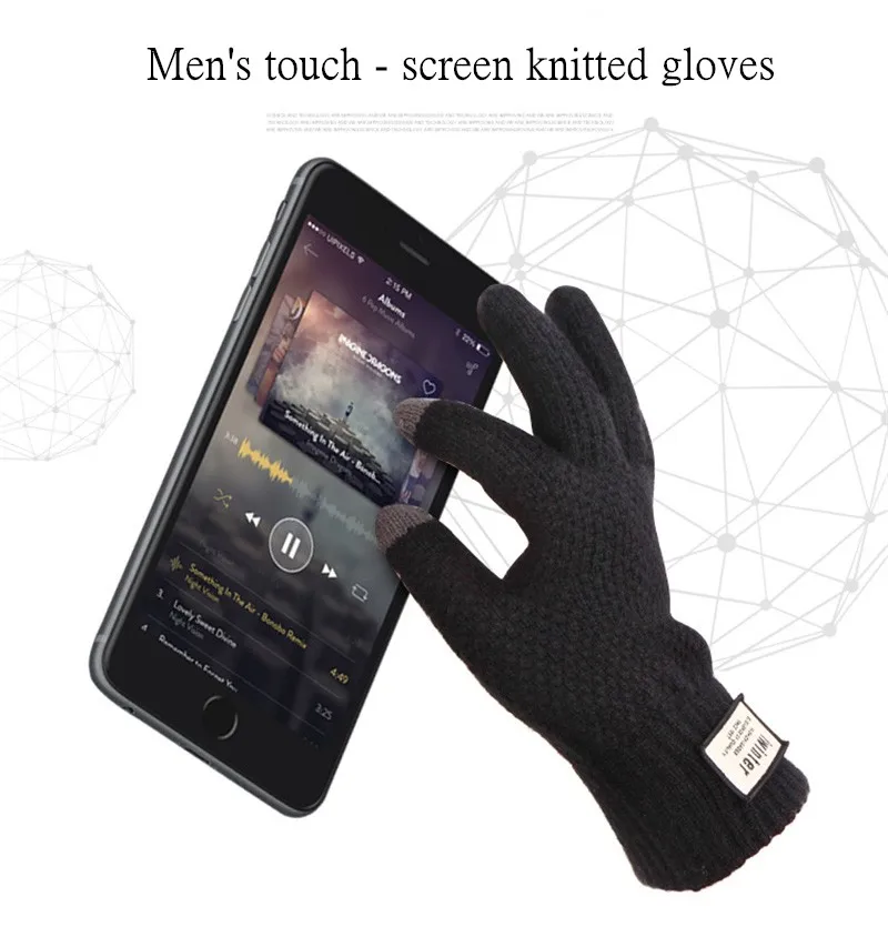 Men Touch Screen Warm Wool Cashmere Solid Gloves