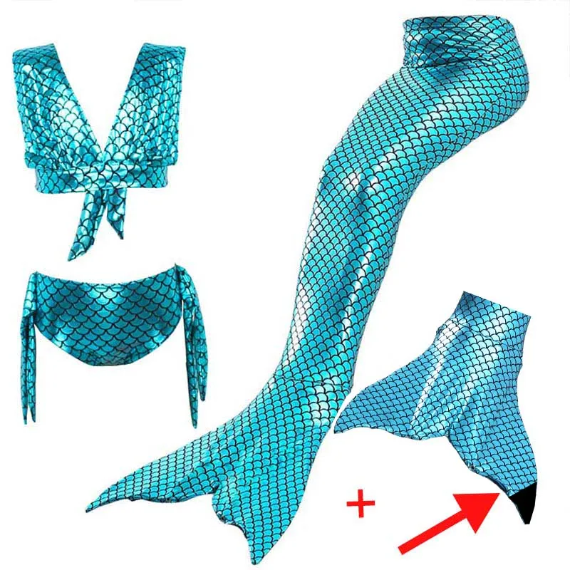 

4PCS/Set 25 Color Swimming Mermaid Tail with Monofin Flipper Bikini Girls Children Swimmable Mermaid Tails Costome Cosplay Party