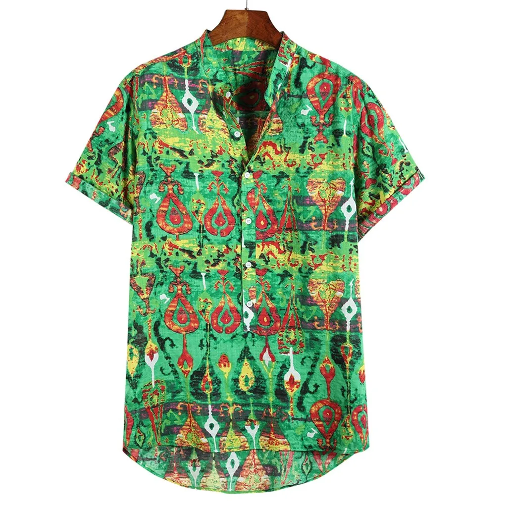 Гавайские мужские рубашки, платье с коротким рукавом, приталенная Удобная цветная уличная футболка, повседневные пляжные рубашки, мужская одежда