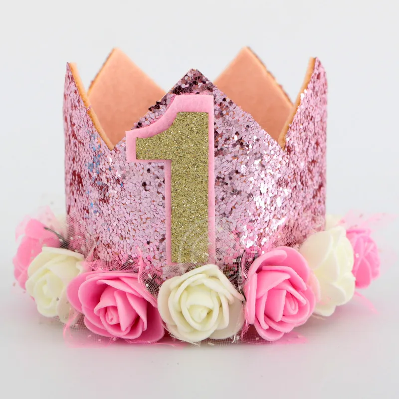 Счастливые шляпы для празднования первого дня рождения, декоративная крышка, один праздничный колпак, корона принцессы, 1-й 2-й 3-й год, детский аксессуар для волос - Цвет: pink hat 1