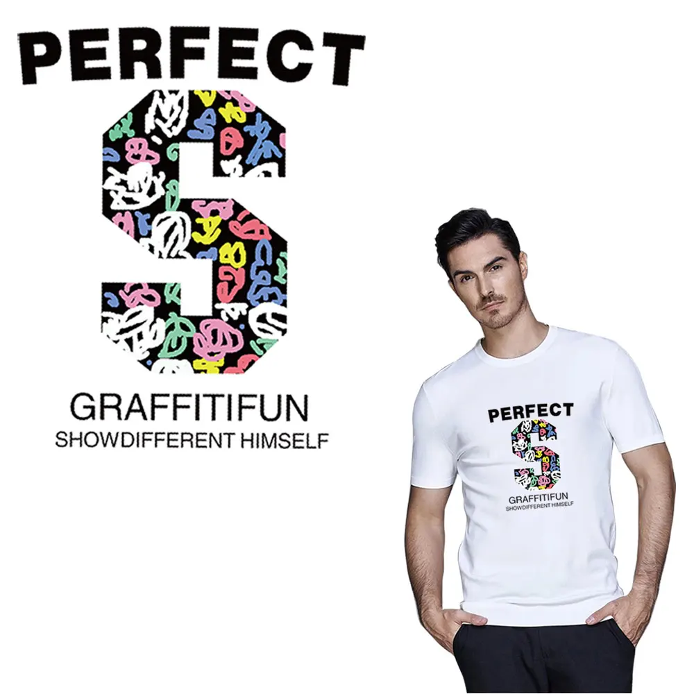 

Personality letter patches iron on summer T-shirt heat transfer pyrography for DIY clothes bags decoration printing washable