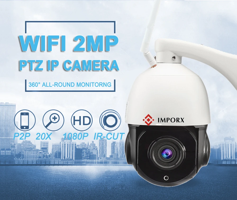 

IMPORX 2.0MP 20X WIFI PTZ IP Camera Waterproof Wireless HD 1080P Outdoor CCTV Security Camera Support Audio Talk Speaker SD Solt