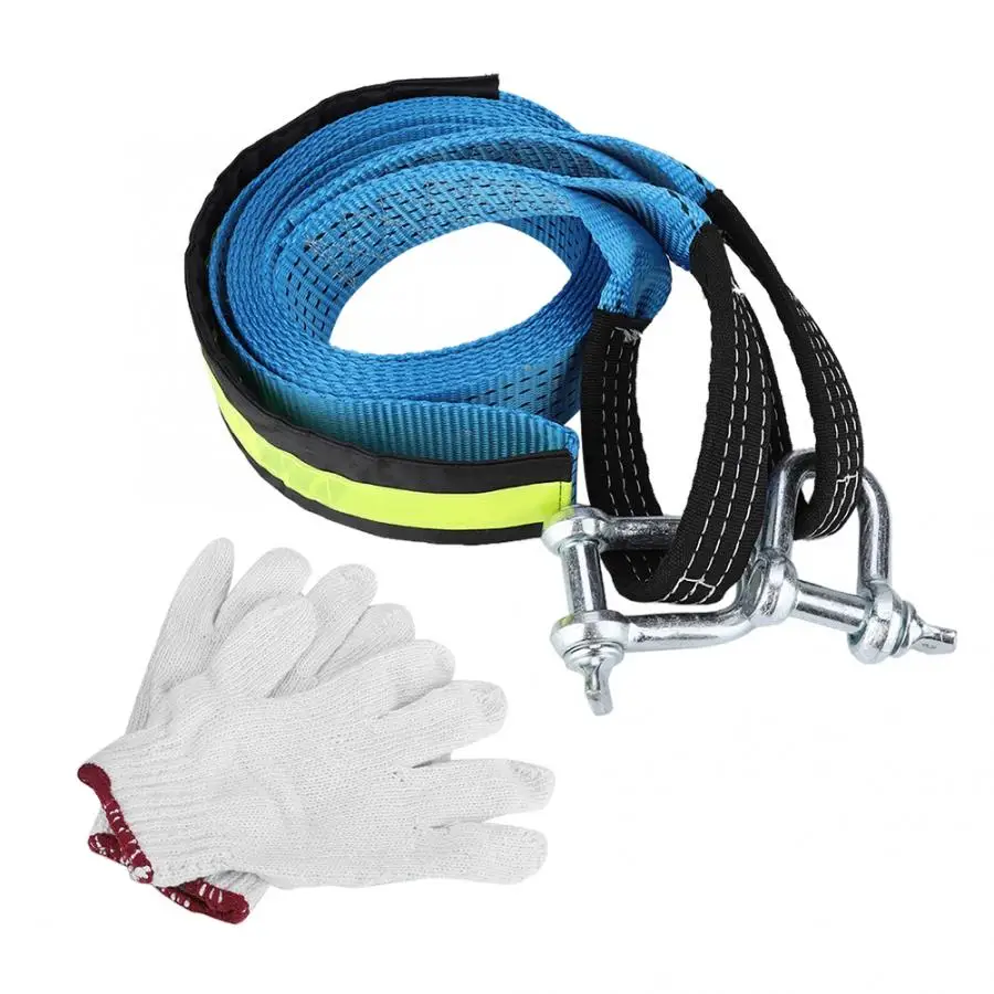 5M 8T Vehicle Relief Tow Rope FluorescentTow Strap Towing Rope with Hook w/Gloves