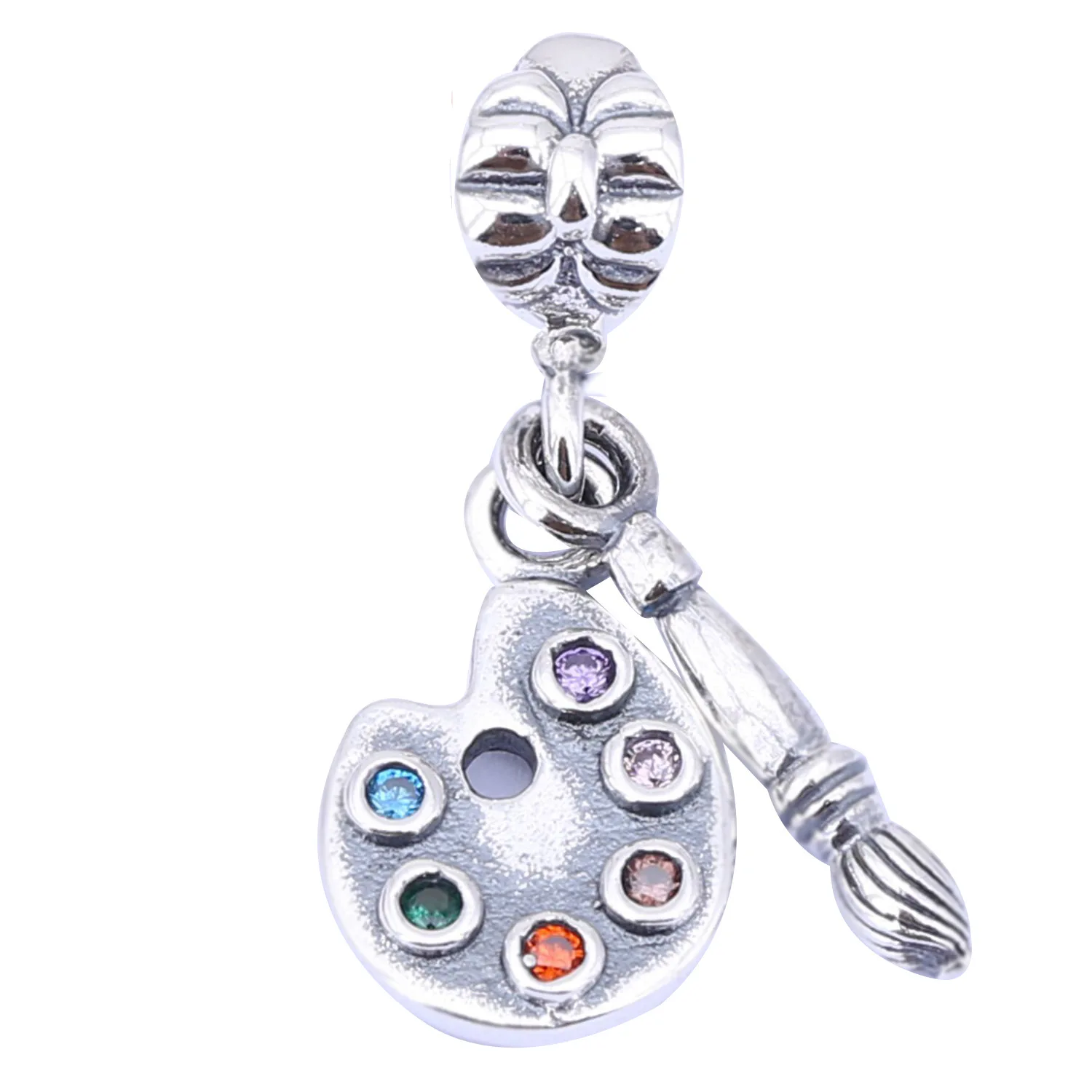 Palette And Paint Brush Dangle 925 Sterling Silver With Colorful Stone