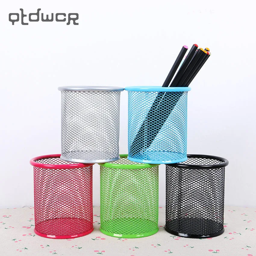 

1 Pcs Hollow Pen Pencil Pot Holder Container Organizer Metal Barbed Wire Round Pen Holders School Office Supplies 5 Colors