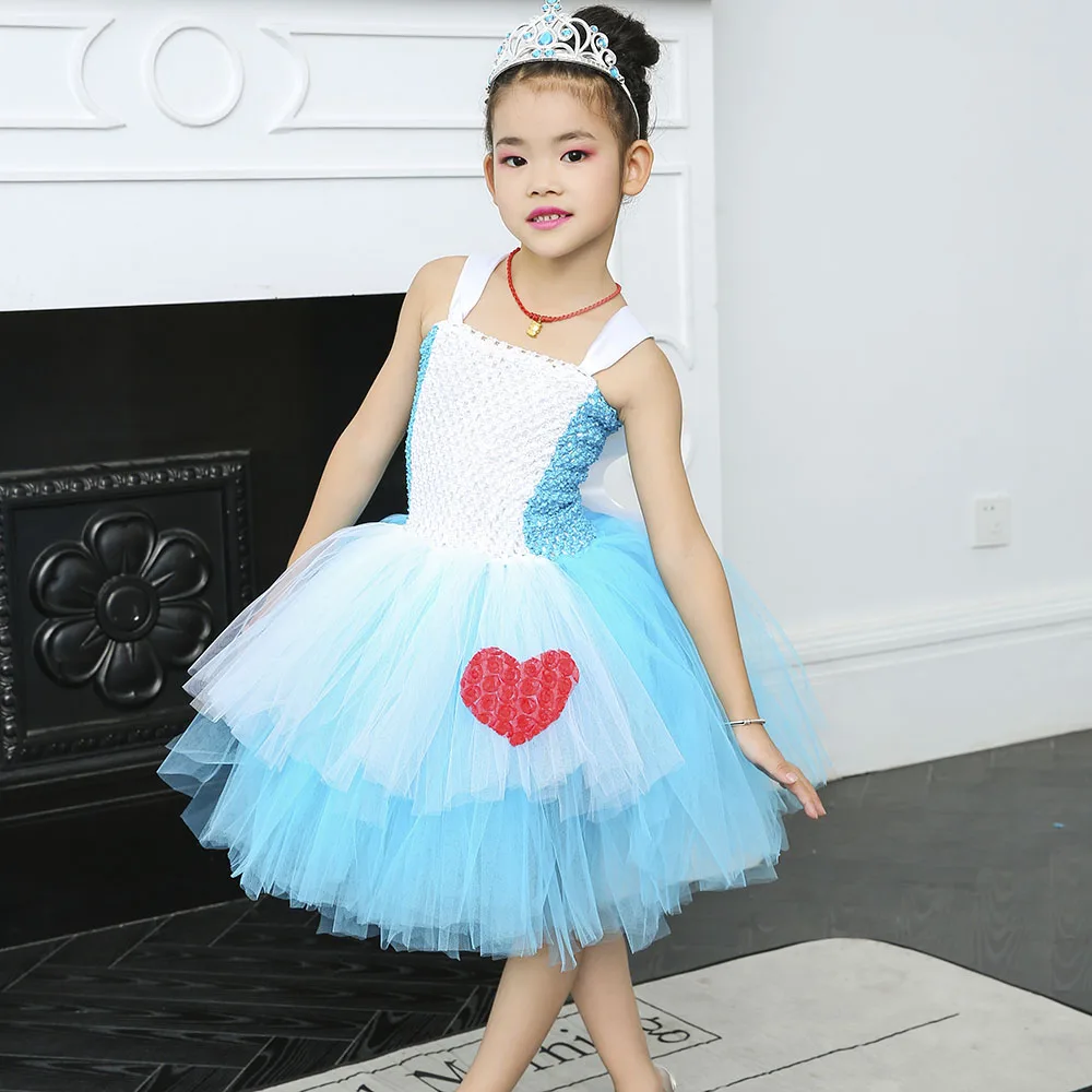 Милое Платье-пачка принцессы «Алиса в стране чудес» для девочек; сине-белый маскарадный костюм для маленьких девочек на День рождения; детская одежда для Хэллоуина и праздников