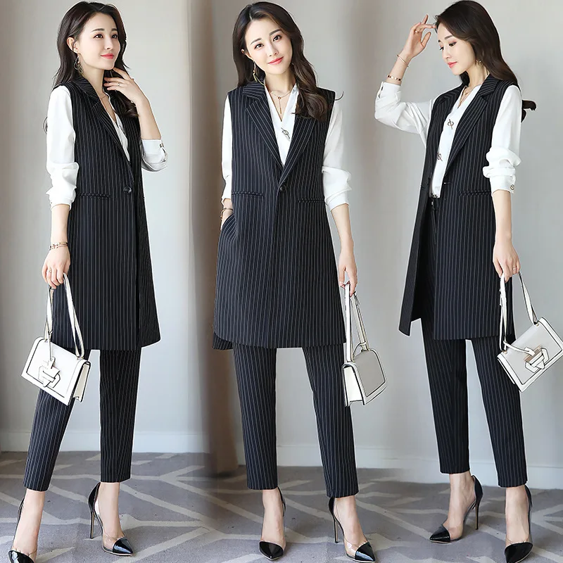 Large Size Striped Vest Capris Woman Suit Fashionable Thin Sets Of Clothes For Women Temperament Ol Two Piece Set Top And Pants