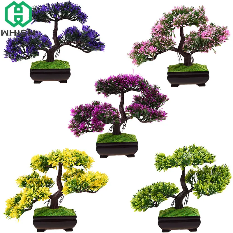 

WHISM Artificial Plant Bonsai With Pot Fake Greeting Pine Tree Decorative Plastic Welcoming Guest Pine Trees Wedding Party Decor