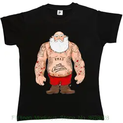 Для женщин футболка рубашки Санта обтянутый в татуировках на Рождество Для женщин Дамы футболка женская фантастические
