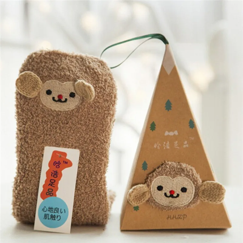 Cute Cartoon Christmas Socks Christmas gift monkey Coral Fleece Warm