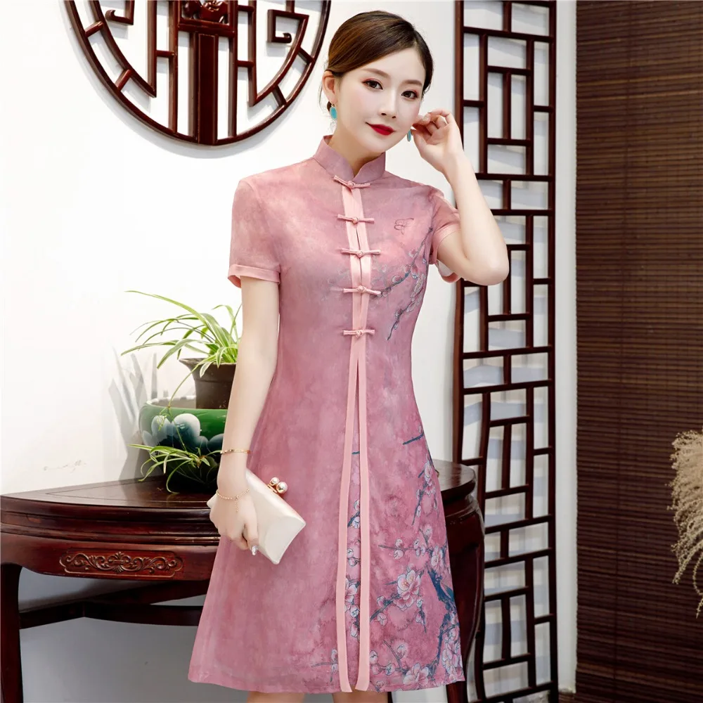 Шанхай история 2019 Высокое качество китайский традиционный цветочный Ципао китайский Чонсам с искусственным шелком платье пальто комплект