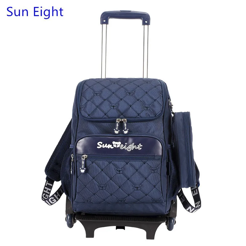 

Sun Eight dark blue plaid children school bags for boys trolley backpack kids wheeled school bag schoolbag for girls pen bag