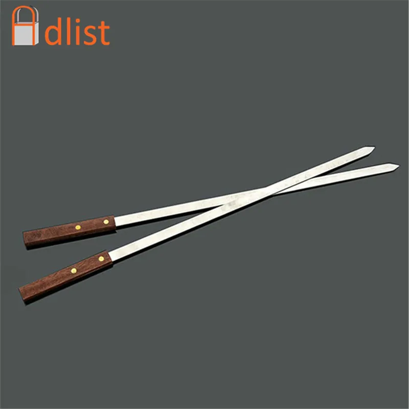 

60CM/23.5" Stainless Steel BBQ Skewers Wood Handle Long Barbecue Fork Shish Kebab Sticks Flat Needle Turkish Grills Skewer Tools