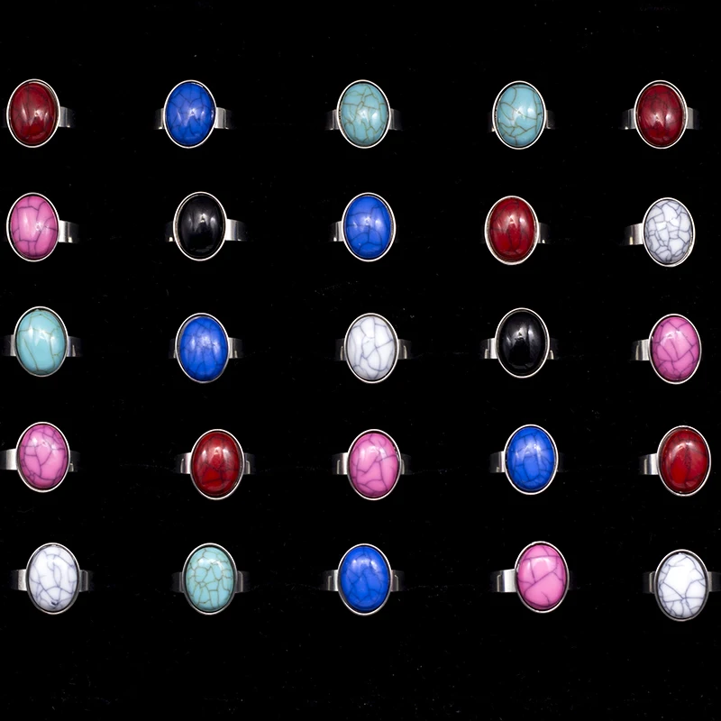

24 pcs/lot Titanium Stainless Steel Rings New Fashion Rings For Women Engagement Oval Natural Stone Ring Women Wholesale