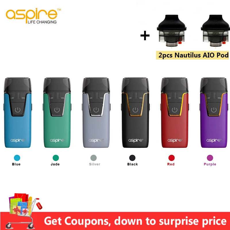 

Original Aspire Nautilus AIO Vape Built-in 1000mAh battery 4.5ml/2.0ml Capacity Pod Vape Kit Electronic Cigarette vs breeze 2