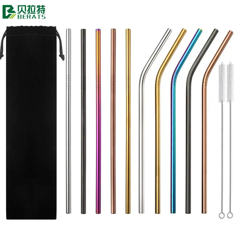 BERATS Reusable Metal Drinking Straws 304 Stainless Steel Sturdy Bent Straight Drinks Straw with Cleaning Brush | Дом и сад