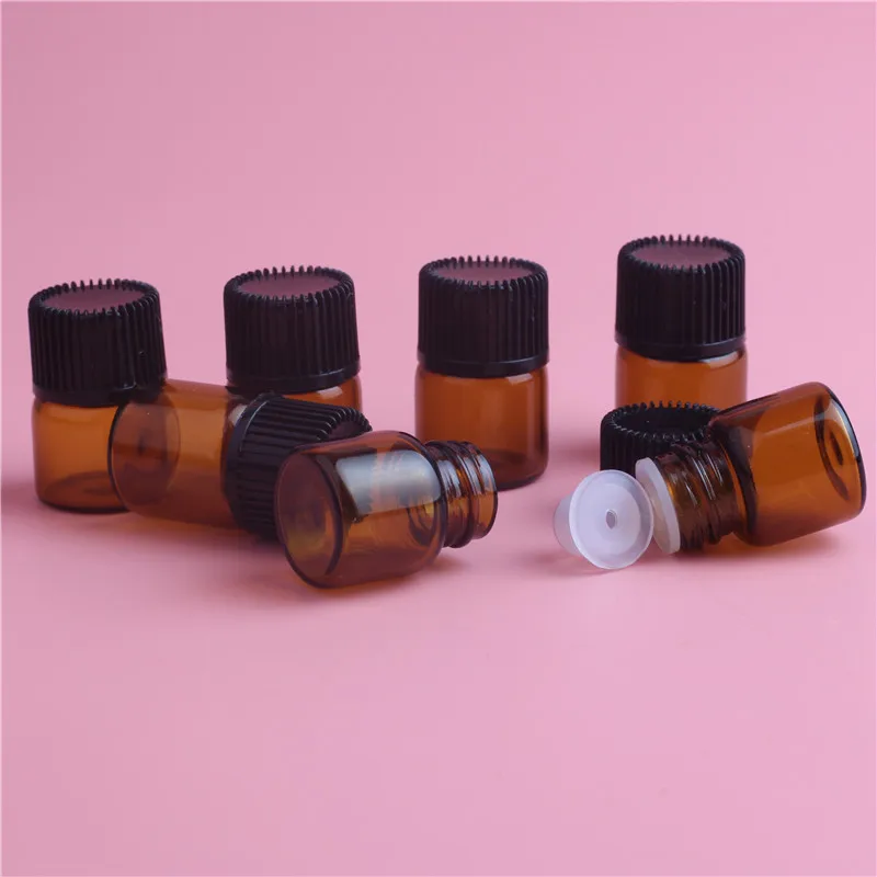 

100 PCs 15 x 26 mm (2 ml) Amber Essential Oil Bottle with Orifice Reducer and Cap Happy Gifts High Quality PP