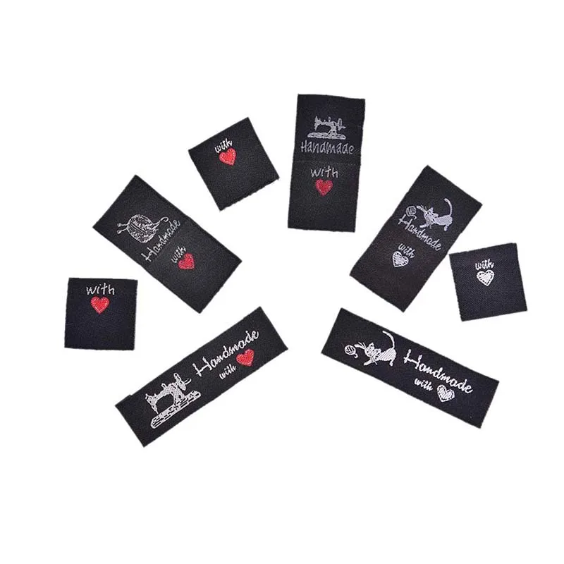 

50pcs Woven Handmade With Love Cat Sewing Machine Clothing Labels Embossed Tags DIY Flag Labels For Garment Sewing Accessories