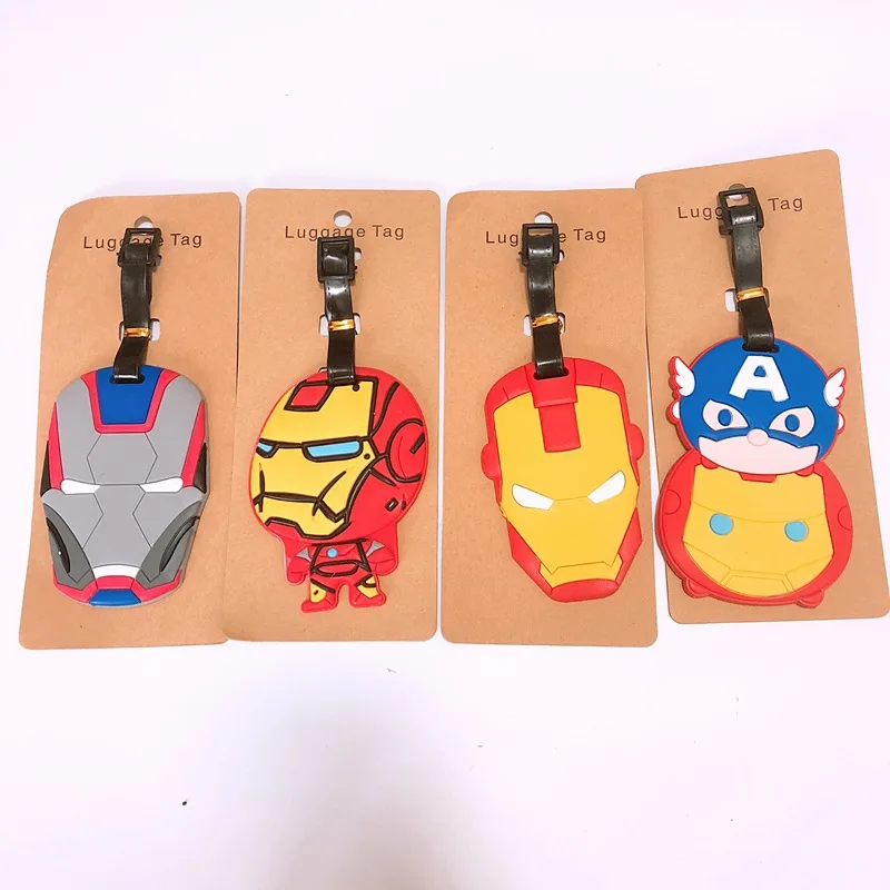 Marvel Бэтмен Человек-паук ПВХ брелок мультяшный аниме Супермен Капитан Америка Железный человек cos фигура мужчины путешествия багажная бирка этикетка