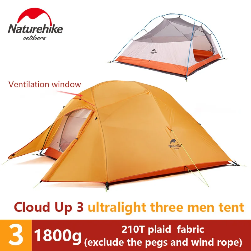 Naturehike Cloud Up Upgrade двухслойная палатка 1 2 3 человек водонепроницаемый 20D силиконовый Сверхлегкий Открытый Кемпинг походные палатки - Цвет: 210T Orange 3 person