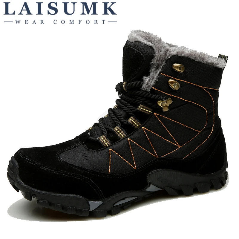 

LAISUMK Big size New Men Boots for Men Winter Snow Boots Super Warm Fur Plush Lace Up High Top Fashion Men Shoes Sneakers Boots
