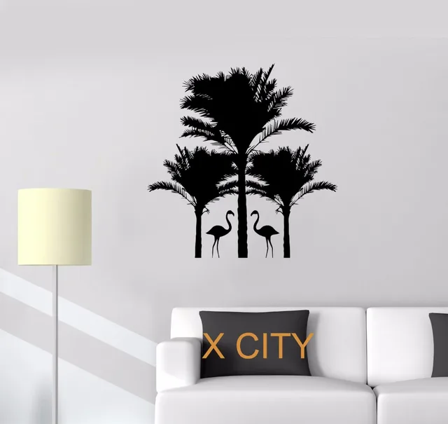 flamingo palm trees animals warm relax wall art decal sticker