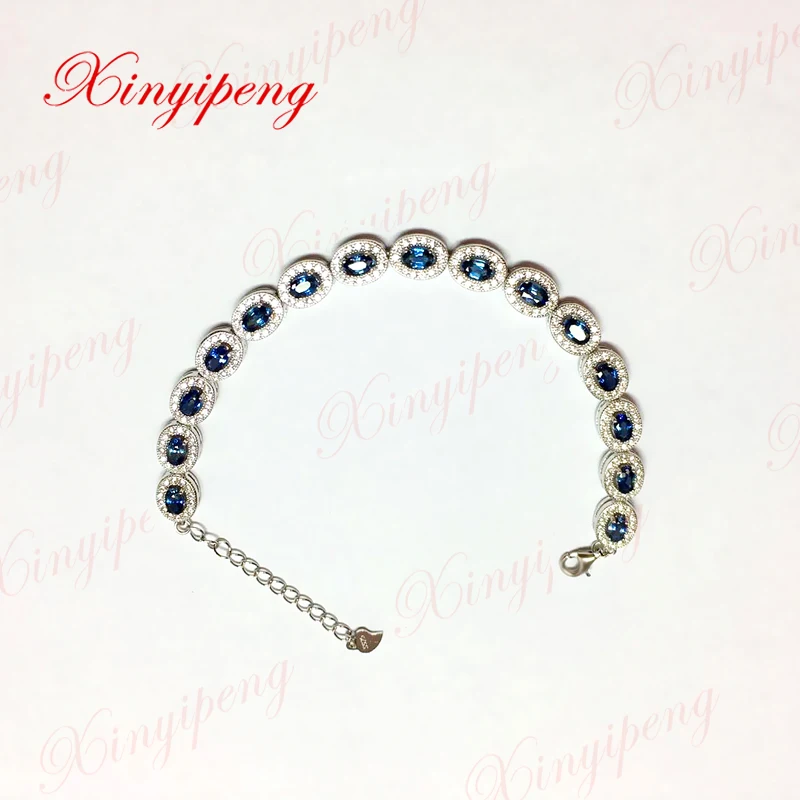

Xin yi peng 925 silver inlaid natural sapphire bracelet hand string of women's style and generous fashion