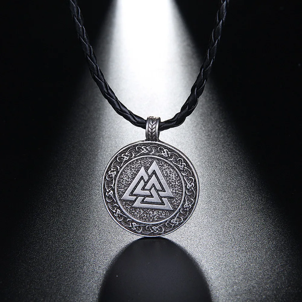 Projeto Triângulo Prato Redondo do vintage Homens da Cadeia de Corda Colar Viking Odin Estilo Longo Colar Masculino Acessórios de Moda Jóias