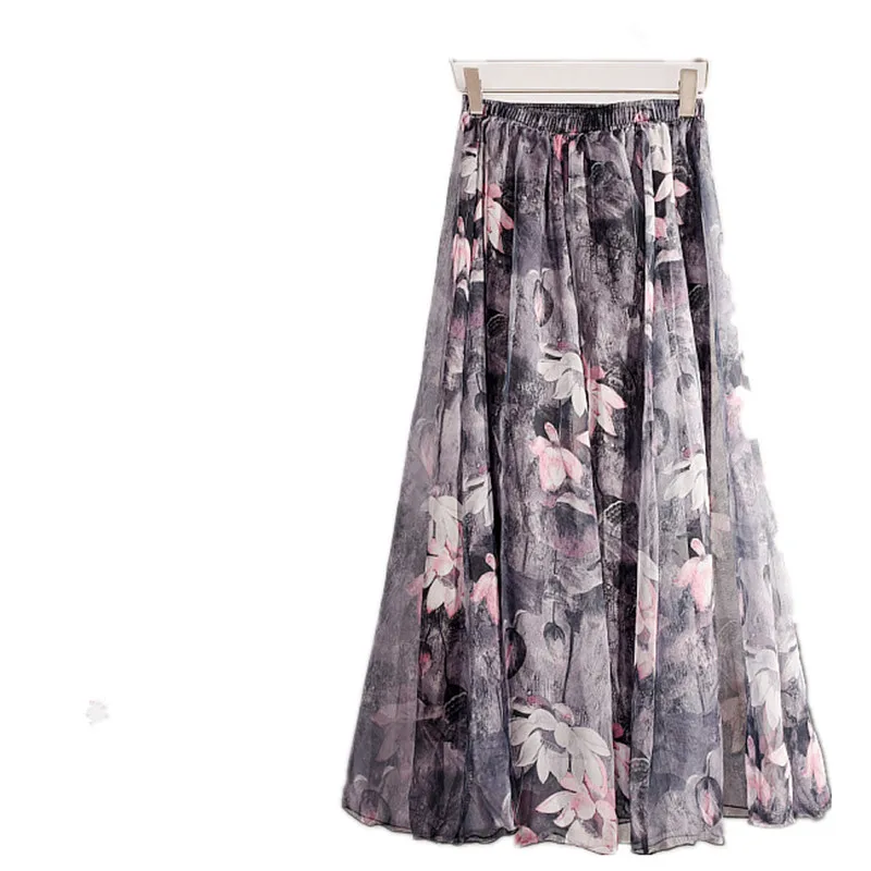 

2019 The Summer And New Retro Beach Printed Chiffon Skirt Bust In Bohemia Long Skirt Free Shipping