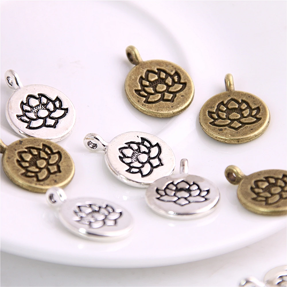 

SWEET BELL 40pcs 15*20mm Antique Silver Bronze Color Lotus Flower Round Shaped Alloy Charms Pendant For Jewelry Making DIY 3D524