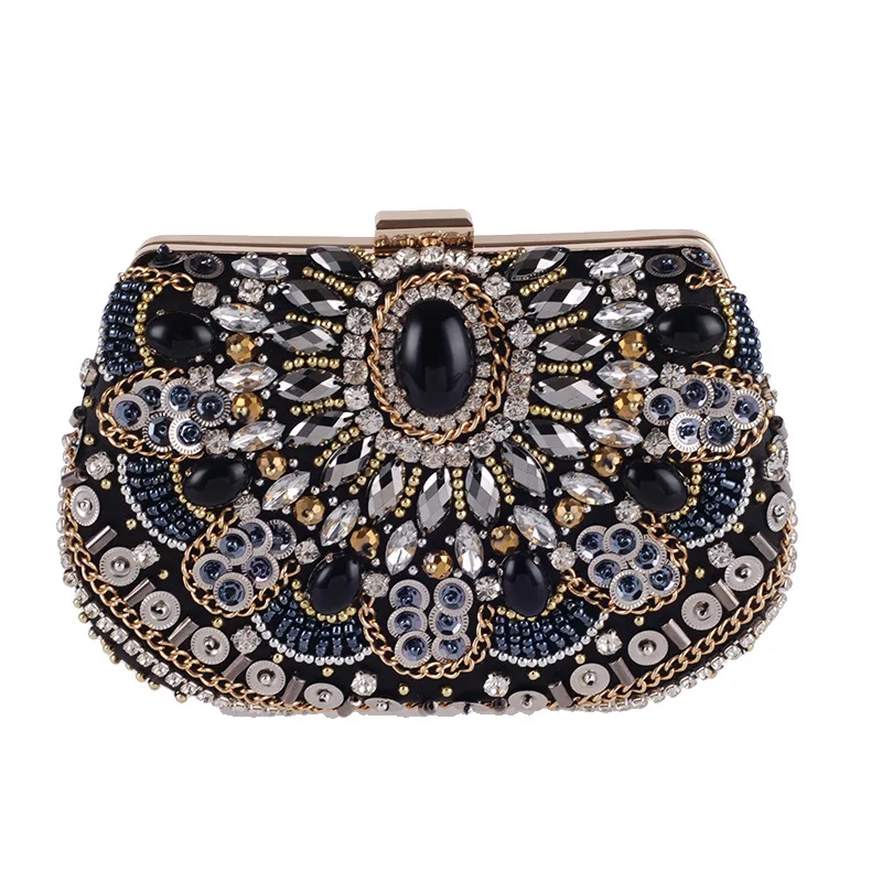 

Handmade Beaded Hard Shell Pearl Evening Bag Women's Luxury Crystal Clutches Bag Party Hands Bags Bridal Rhinestones Handbag