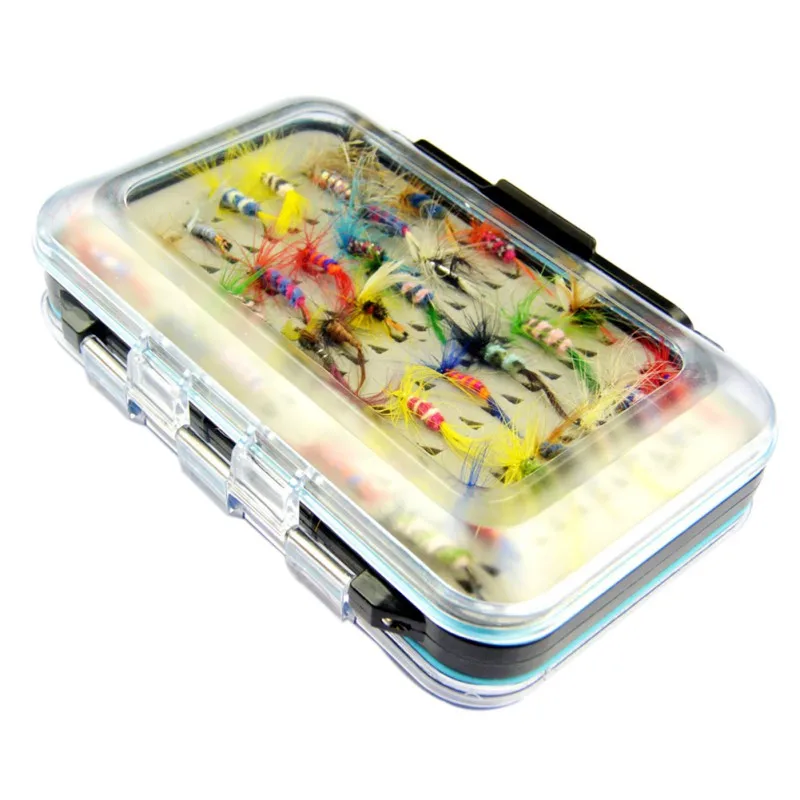 

64pcs/set Artificial Lure False Insect Shape Feather Fishing Bait With Single Barbed Fishhook Waterproof Storage Box Lures