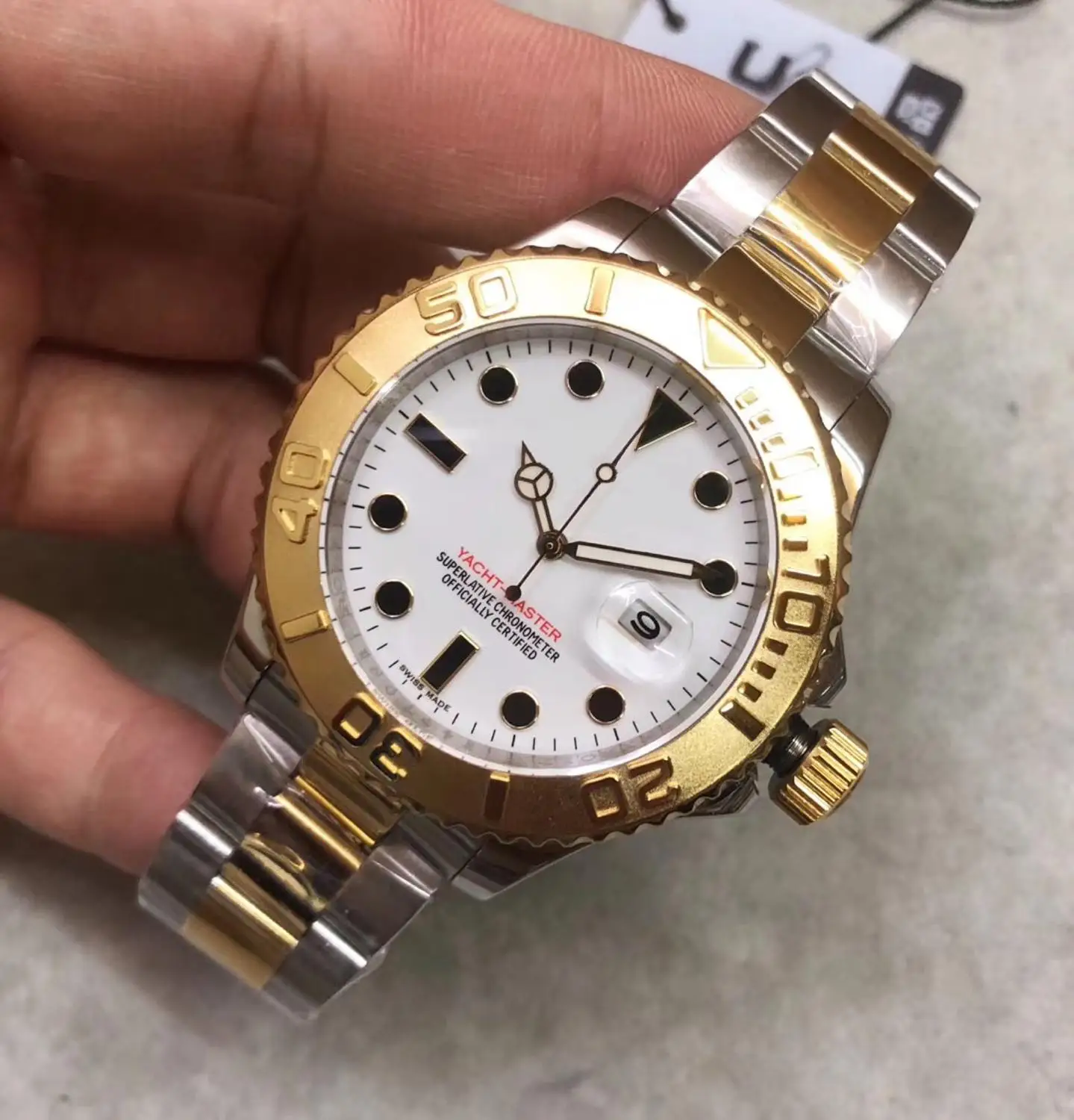 

New luxury mens watch automatic gold silver stainless steel Yacht Master white face circle Mechanical Sapphire Watches
