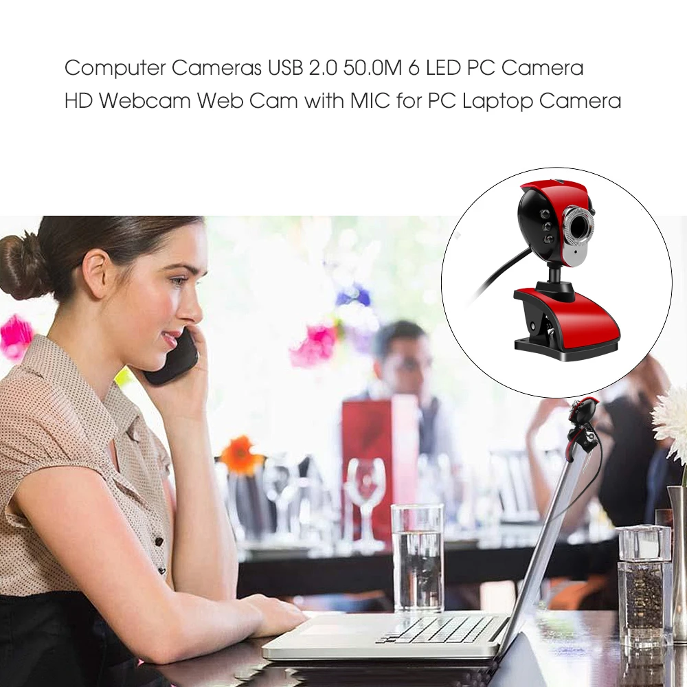 Kebidu Computer Webcam Camera USB 2.0 50.0M 6 LEDs PC Camera 1080P HD Web Cam With Microphone Clip-on For PC Laptop Camera