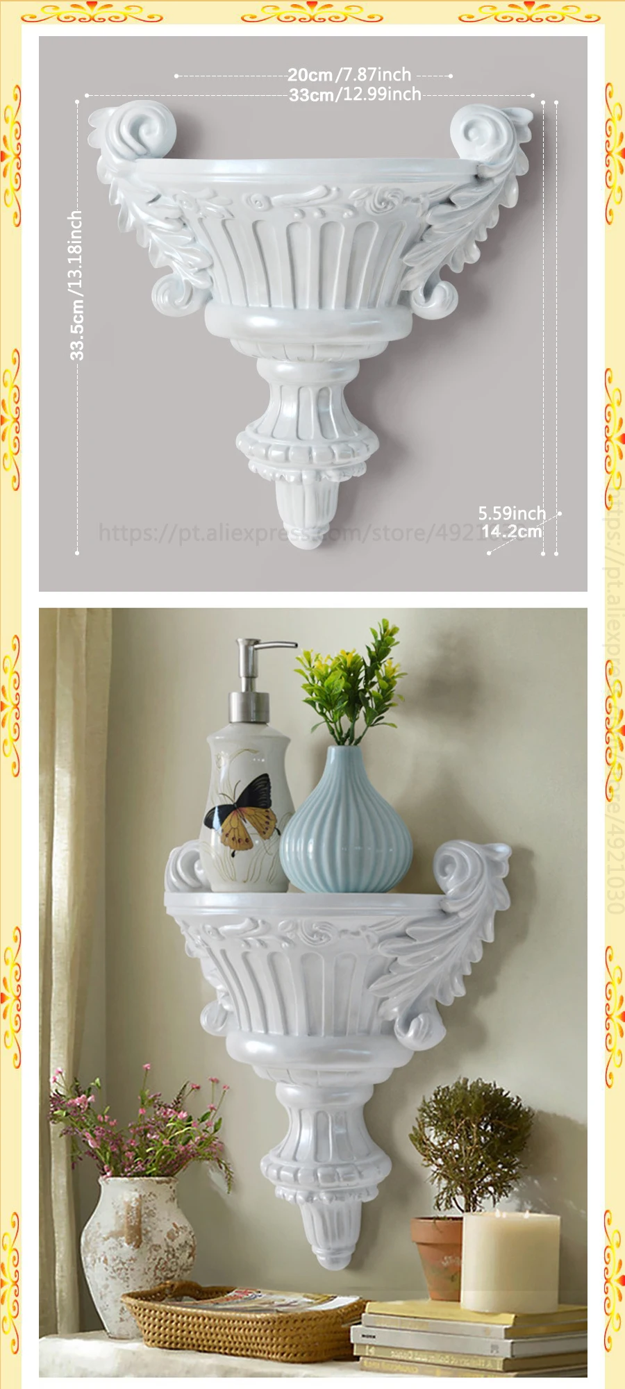 Европейская домашняя декоративная настенная полимерная полка, ваза, 3D настенная стойка, держатель для гостиной, Фреска, декор для ванной комнаты, полка для хранения