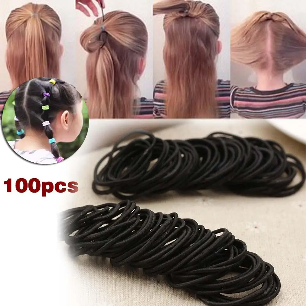 Best 100 Pcs For Child Black Elastic Hair Bands Ponytail Holder