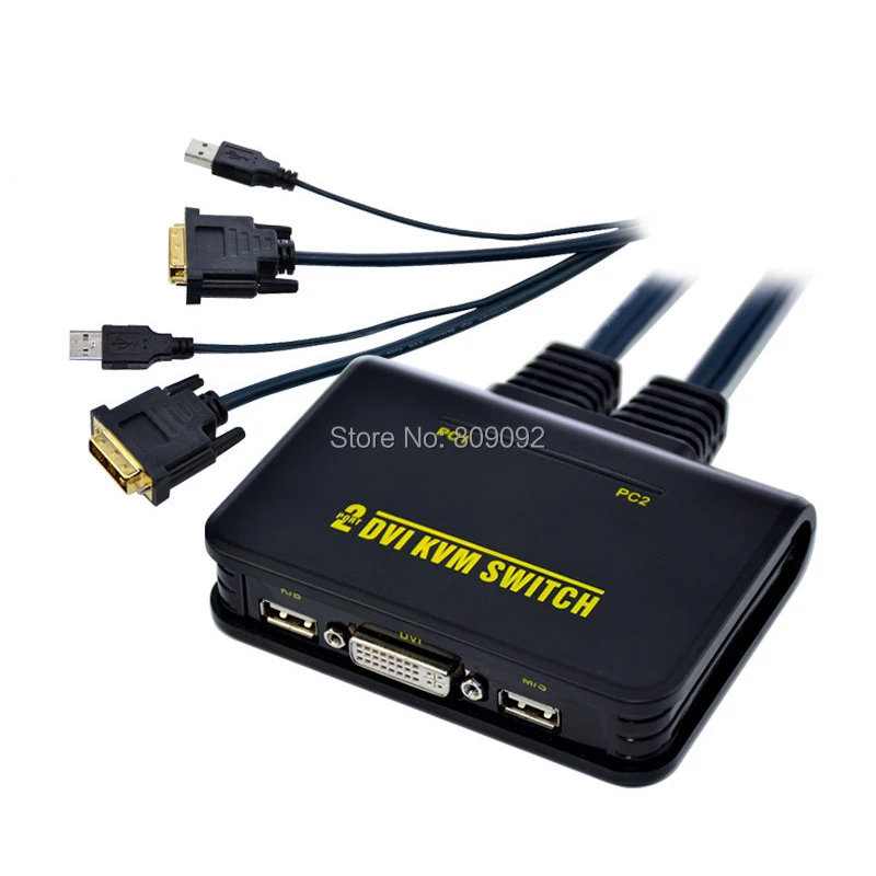 Professional USB DVI Switch 2-Port usb kvm switch Audio Video With Cable For PC Keyboard Mouse Dual Monitor